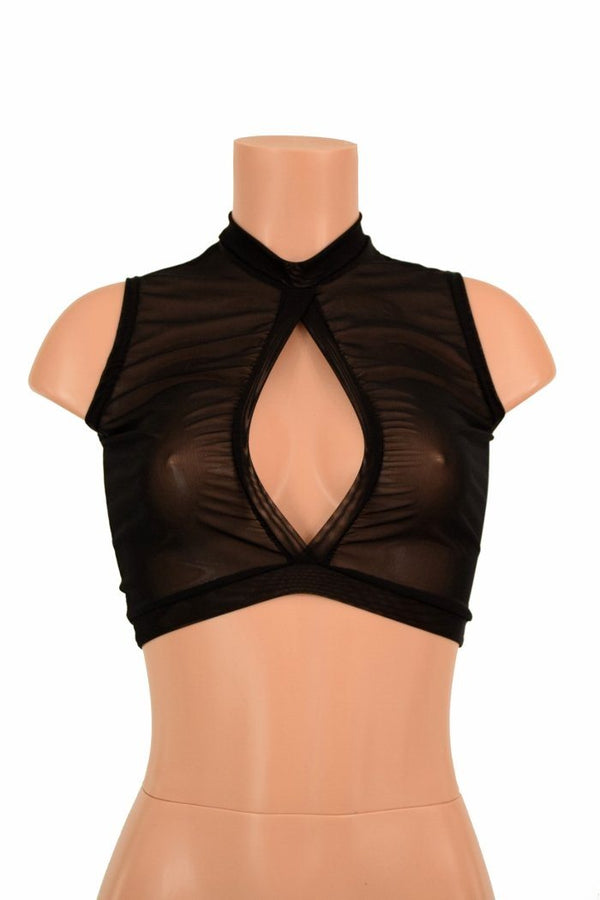 Sleeveless Keyhole Top in Black Mesh - 1