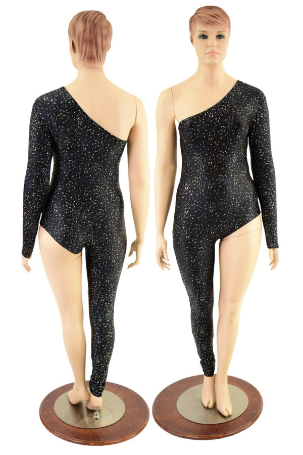 Star Noir Asymmetrical One Leg One Sleeve Catsuit - 1