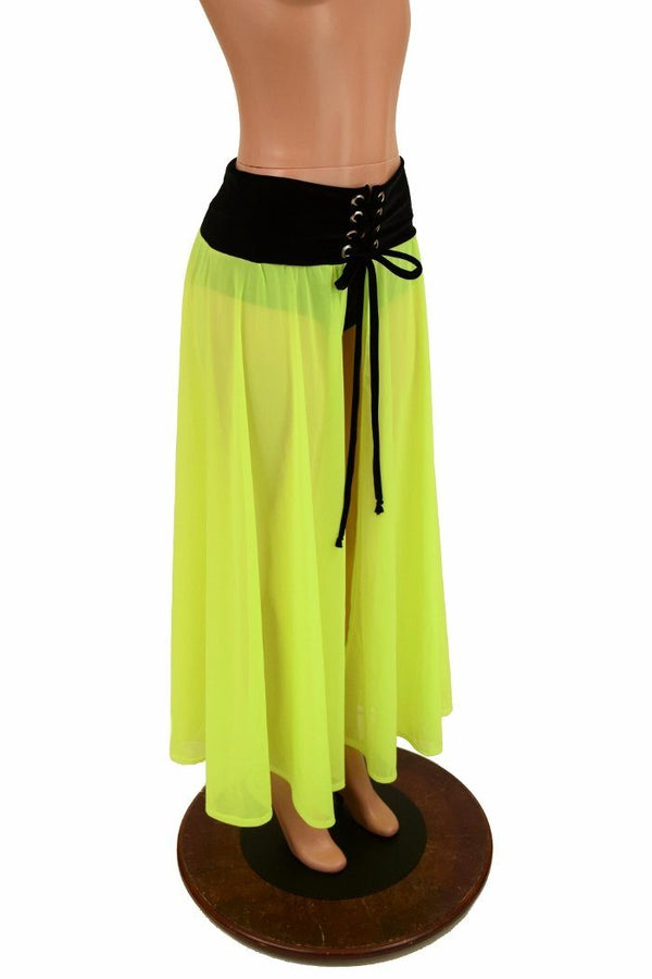 Yellow Mesh Lace Up Front Skirt - 1