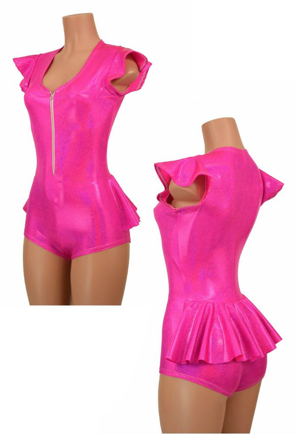 Zipper Front Ruffle Rump Romper - 1