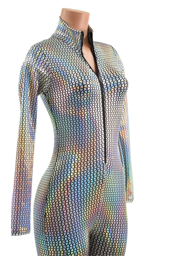Zipper Front Stella Catsuit in Prism Holographic - 1