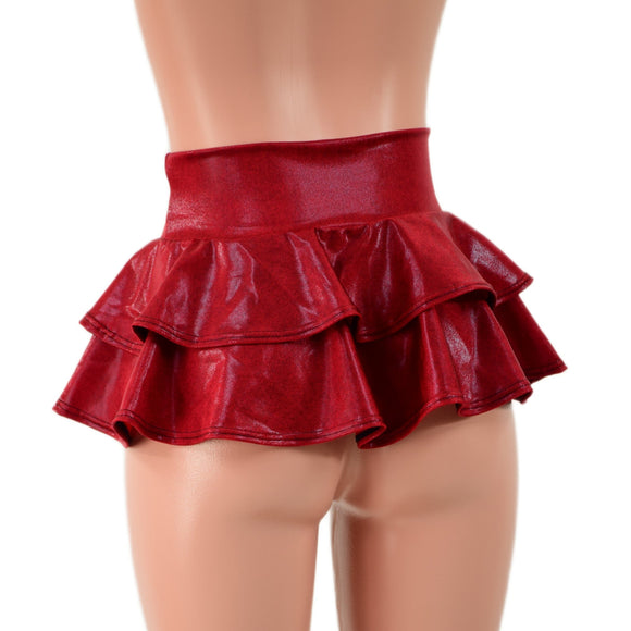 10" Ultra Mini Double Tiered Mini Skirt in Coagulant Red - Coquetry Clothing