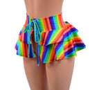 10" Ultra Mini Double Tiered Mini Skirt in Rainbow Stripe - Coquetry Clothing