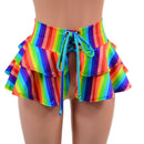 10" Ultra Mini Double Tiered Mini Skirt in Rainbow Stripe - Coquetry Clothing