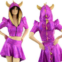 Dragon Tail Skirt & Crop Hoodie Set with Horns - 2