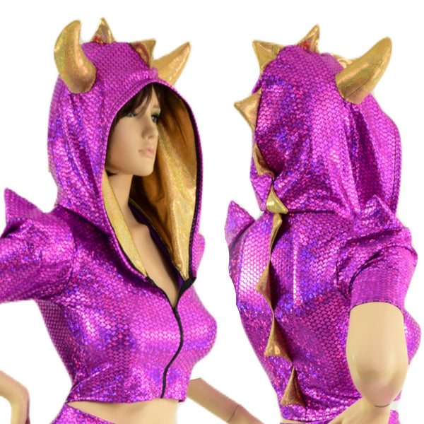 Dragon Tail Skirt & Crop Hoodie Set with Horns - 5