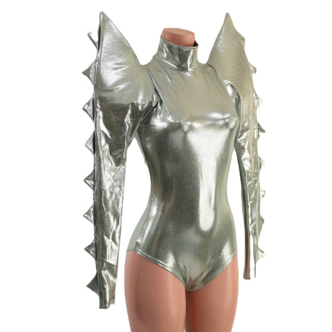 Spiked Mega Sharp Shoulder Romper in Platinum - Coquetry Clothing