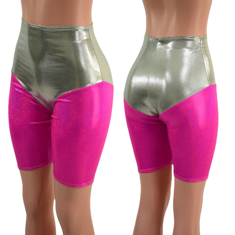 Fonda Shorts in Platinum and Neon Pink Sparkly Jewel - Coquetry Clothing