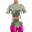 Fonda Shorts and Tee Sleeve Crop in Platinum Metallic - 2