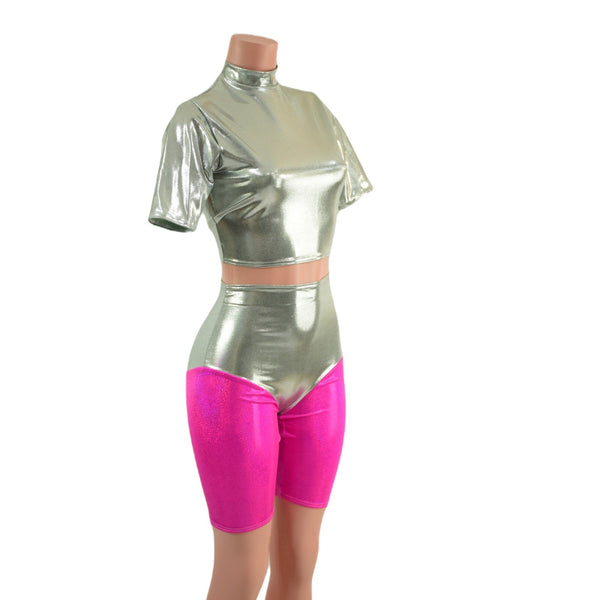 Fonda Shorts and Tee Sleeve Crop in Platinum Metallic - 3