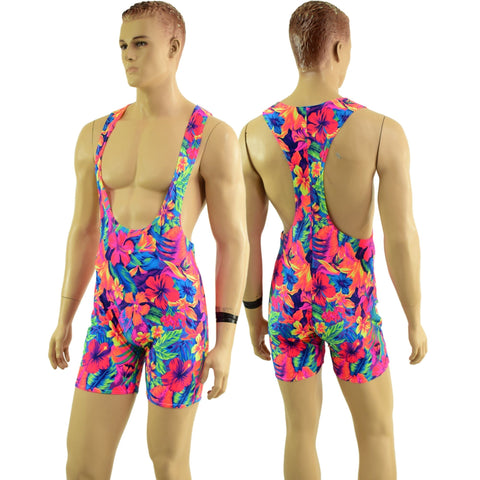 Ready to Ship Mens Muscle Cut Y Back Singlet in Tahitian Floral Large - Coquetry Clothing
