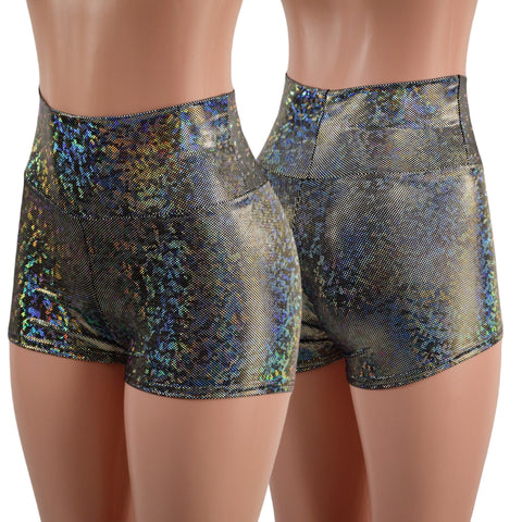 Silver Kaleidoscope High Waist Shorts READY to SHIP - Coquetry Clothing