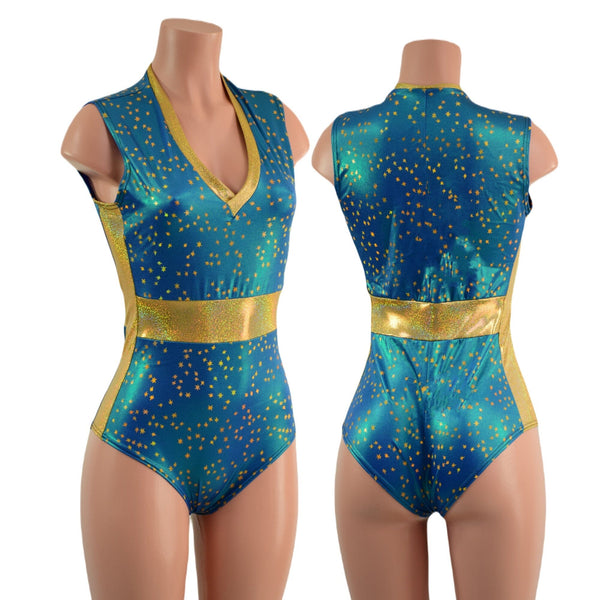 Stardust and Gold Sparkly Jewel Paneled Romper - 1