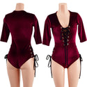 Burgundy Velvet Lace Up Romper - 7