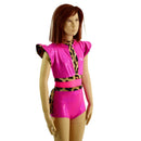 Kids Neon Pink and Leopard Print Keyhole Romper with Ruffle Rump - Coquetry Clothing