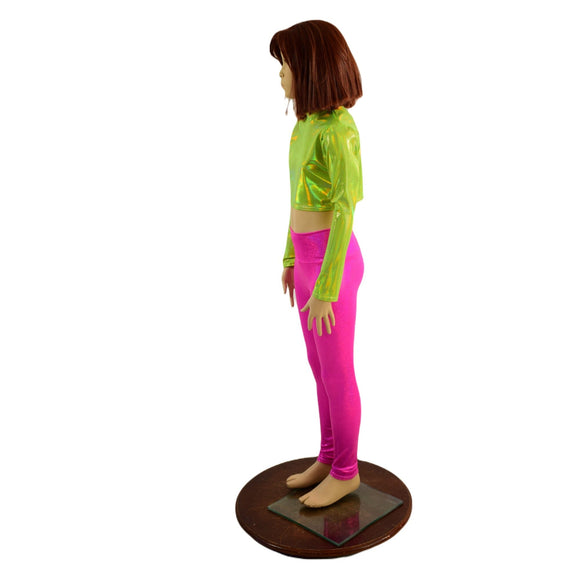 Kids Neon Pink and Green Leggings and Crop Top Set - Coquetry Clothing