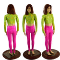 Kids Neon Pink and Green Leggings and Crop Top Set - 6