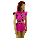 Kids Neon Pink and Leopard Print Keyhole Romper with Ruffle Rump - Coquetry Clothing