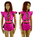 Kids Neon Pink and Leopard Print Keyhole Romper with Ruffle Rump - Coquetry Clothing