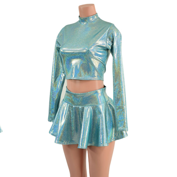 Seafoam Long Sleeve Crop Top and Circle Cut Skirt Set - Coquetry Clothing