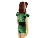 Girls Green Velvet Romper with Inset Keyhole and Mesh Waistband - 5