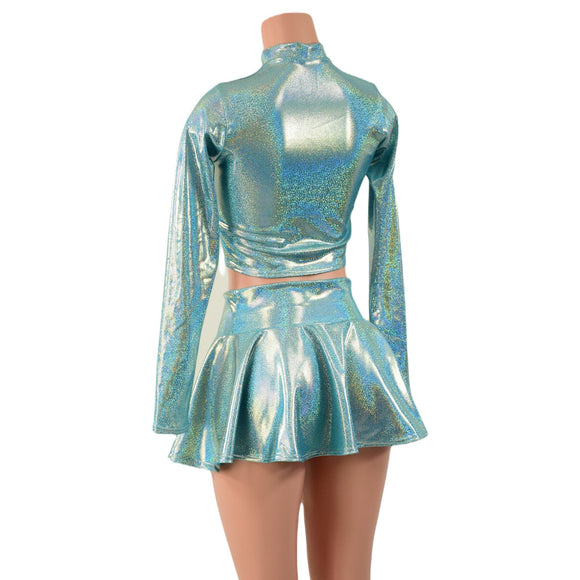 Seafoam Long Sleeve Crop Top and Circle Cut Skirt Set - Coquetry Clothing