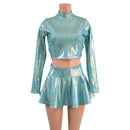 Seafoam Long Sleeve Crop Top and Circle Cut Skirt Set - Coquetry Clothing