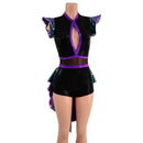 Scarab, Plumeria and Black Mystique Tux Back Romper with Boy Cut Leg - Coquetry Clothing