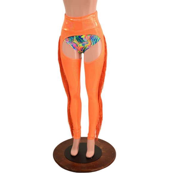 Orange Sparkly Jewel Fringe Chaps (Shorts Not Included) - Coquetry Clothing