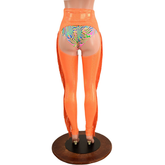 Orange Sparkly Jewel Fringe Chaps (Shorts Not Included) - Coquetry Clothing