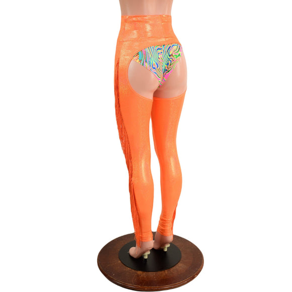 Orange Sparkly Jewel Fringe Chaps (Shorts Not Included) - Coquetry Clothing