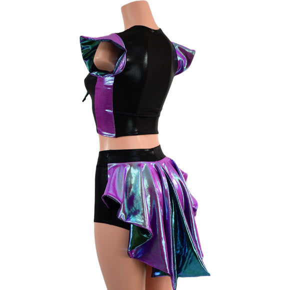 2PC Set Laceup Crop Top and Mid Rise Shorts with MINI Tux Back - Coquetry Clothing