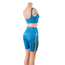 Peacock High Waist Bike Shorts with Gold Fringe and Starlette Bralette 2PC Set - Coquetry Clothing