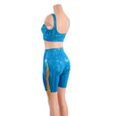 Peacock High Waist Bike Shorts with Gold Fringe and Starlette Bralette 2PC Set - Coquetry Clothing