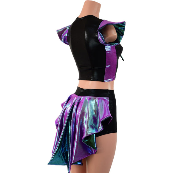 2PC Set Laceup Crop Top and Mid Rise Shorts with MINI Tux Back - Coquetry Clothing