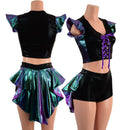 2PC Set Laceup Crop Top and Mid Rise Shorts with MINI Tux Back - Coquetry Clothing