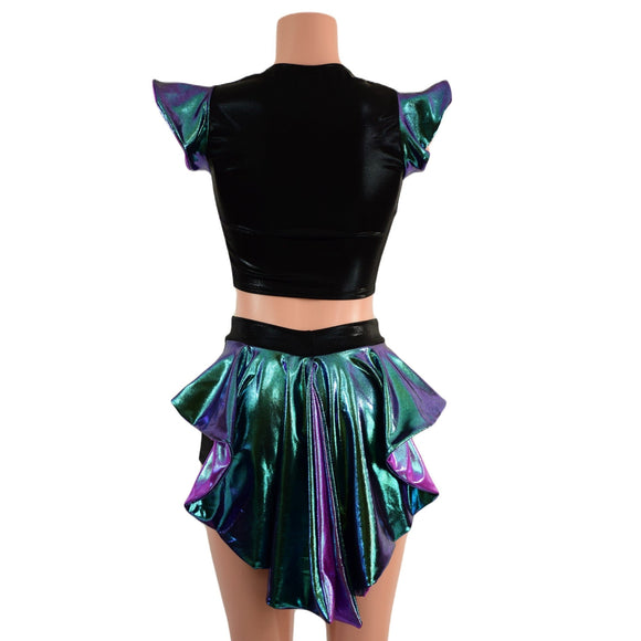2PC Set Laceup Crop Top and Mid Rise Shorts with MINI Tux Back - Coquetry Clothing