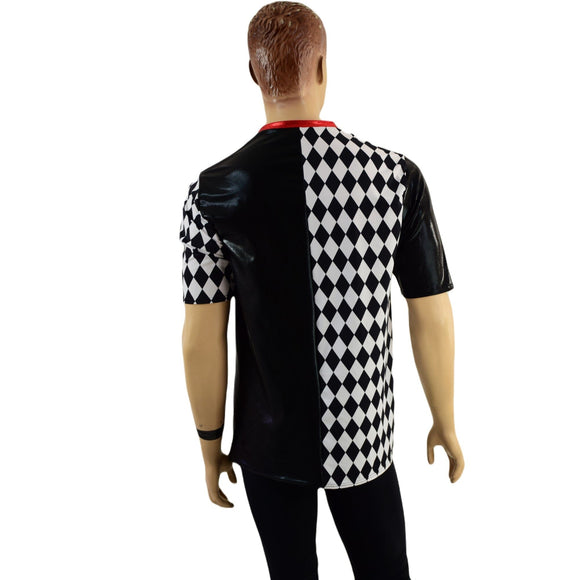Mens Harlequin V Neck Shirt with Tee Sleeves - Coquetry Clothing