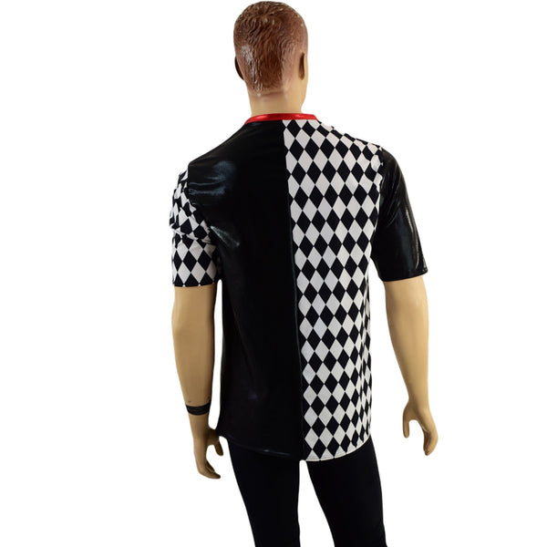 Mens Harlequin V Neck Shirt with Tee Sleeves - 4