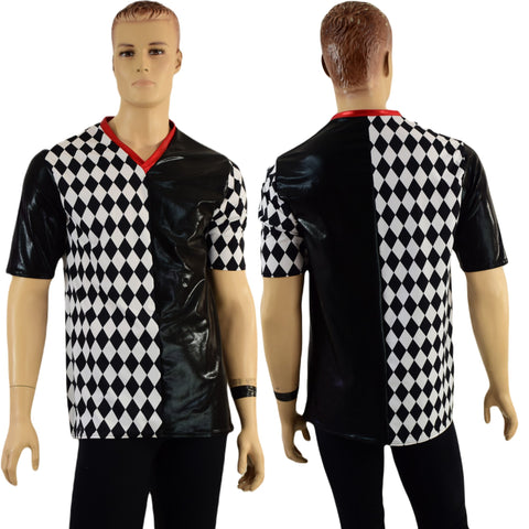 Mens Harlequin V Neck Shirt with Tee Sleeves