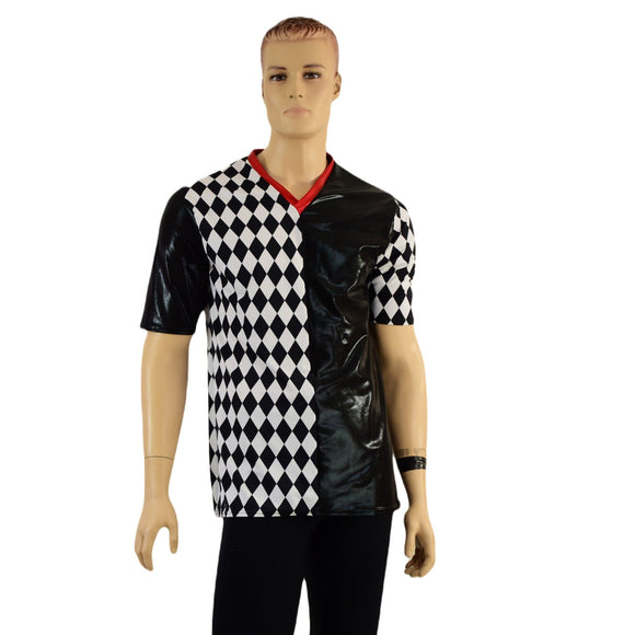 Mens Harlequin V Neck Shirt with Tee Sleeves - Coquetry Clothing