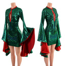 Green Kaleidoscope Bodycon Dress with Keyhole and Mini Sorceress Sleeves - Coquetry Clothing