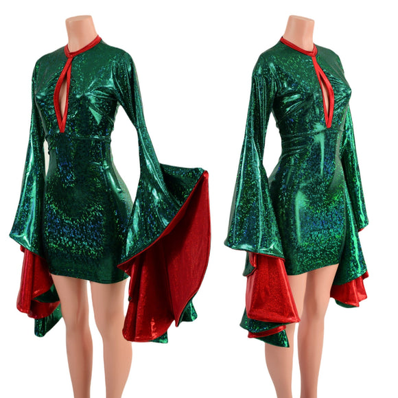 Green Kaleidoscope Bodycon Dress with Keyhole and Mini Sorceress Sleeves - Coquetry Clothing