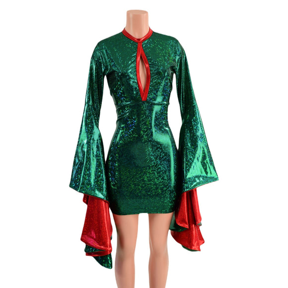 Green Kaleidoscope Bodycon Dress with Keyhole and Mini Sorceress Sleeves - Coquetry Clothing