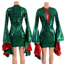 Green Kaleidoscope Bodycon Dress with Keyhole and Mini Sorceress Sleeves - Coquetry Clothing