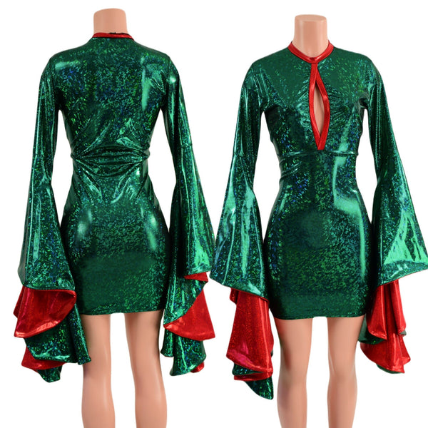 Green Kaleidoscope Bodycon Dress with Keyhole and Mini Sorceress Sleeves - 6