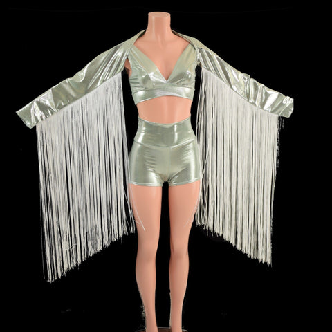 Ready to Ship 3pc Fringe and Flowers Set in Platinum Small - Coquetry Clothing