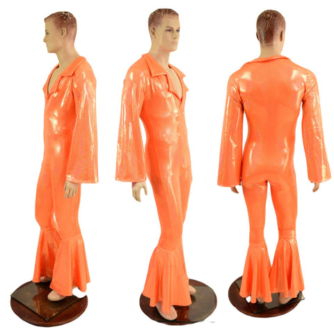 Mens Waterloo Catsuit in Neon Orange Sparkly Jewel - Coquetry Clothing