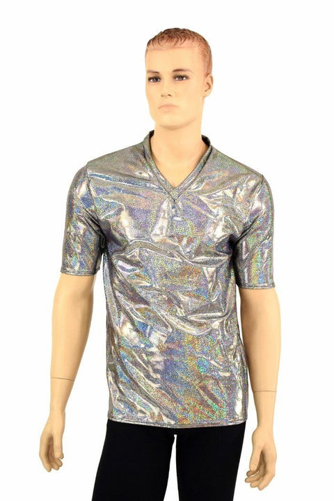 Ready to Ship Mens Silver Holographic V Neck Shirt XL - Coquetry Clothing