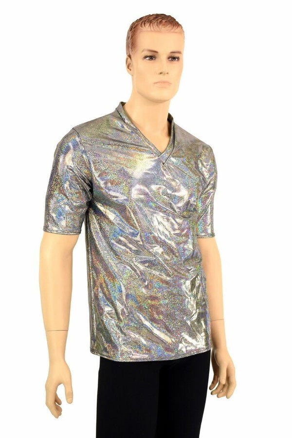 Ready to Ship Mens Silver Holographic V Neck Shirt XL - 2